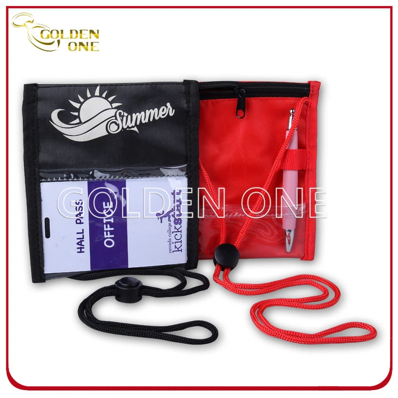600 Denier Polyester Custom Logo Printed Nylon Fabric Conference ID Card Badge Holder Neck Wallet for Trade Show